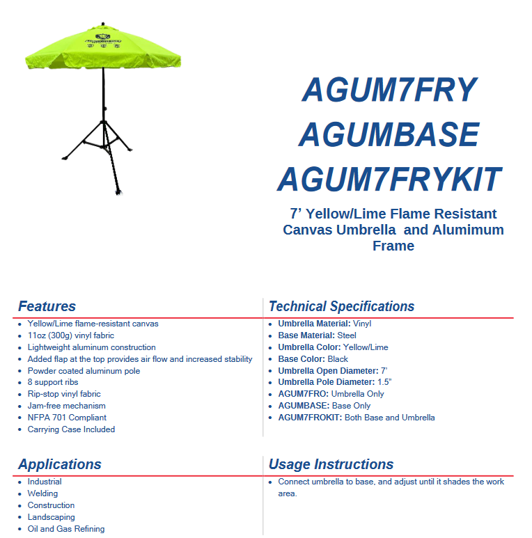 Welder's Umbrella With Tripod Base - Lime Green, 7' Diameter Great for Outdoor Welding, Construction - Umbrella with Steel Tripod Base USA Welding Supply