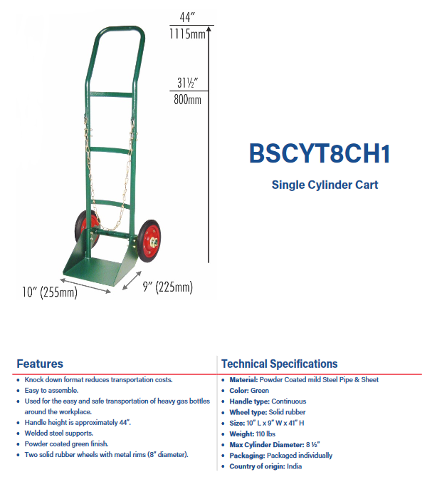 Welding Cart - Single-Bottle Cart - 8CH1 USA Welding Supply