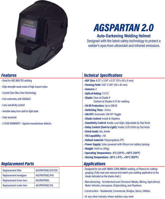 Welding Helmet - Case of 4 - Armor Guard Spartan with Auto-darkening Technology USA Welding Supply