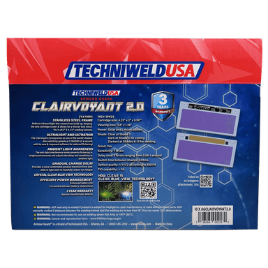 Auto Darkening Lens - AG Clairvouyant 3.0 - Armour Guard Crystal Clear Blue View 2" x 4 1/4" box view