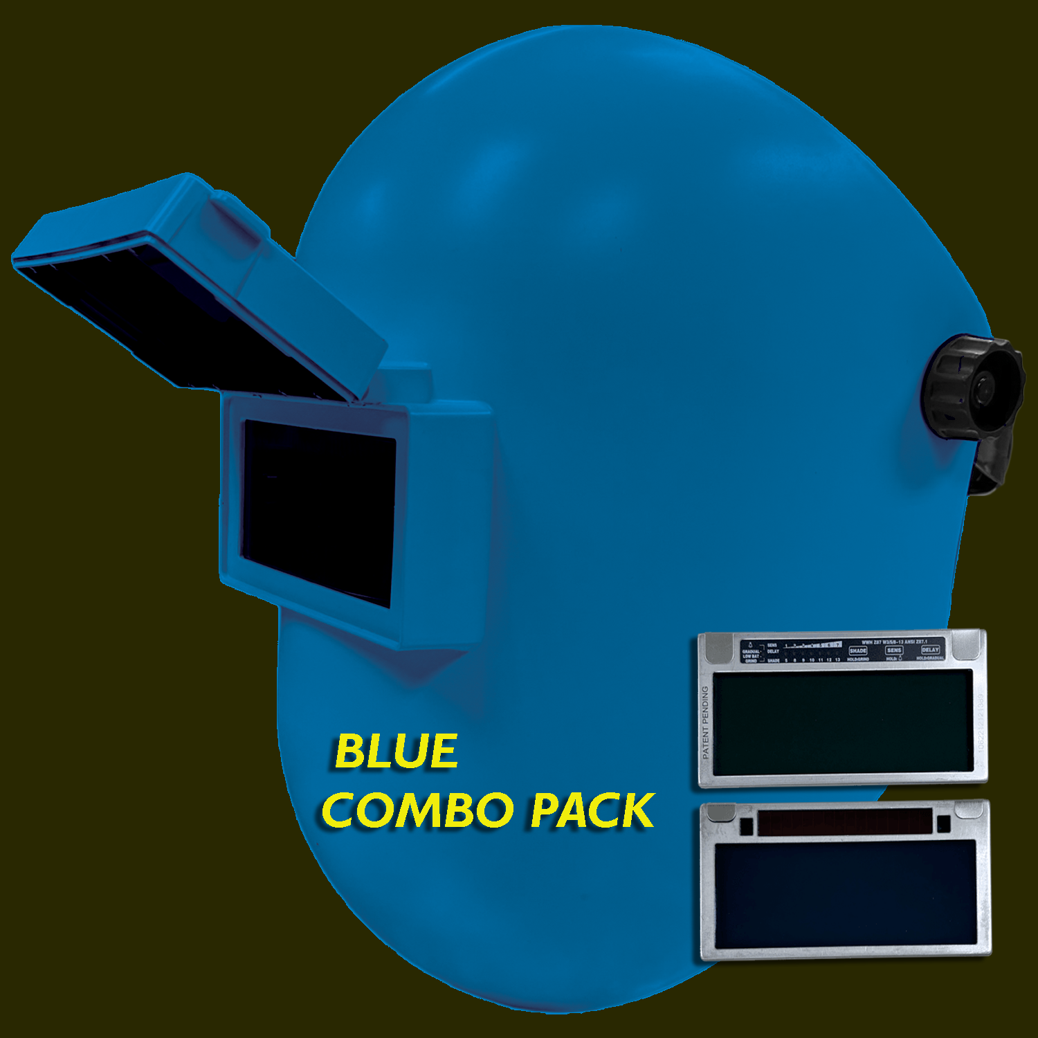 WELDING HELMET + AUTO-DARKENING LENS - RED, WHITE OR BLUE COMBO PACK!
