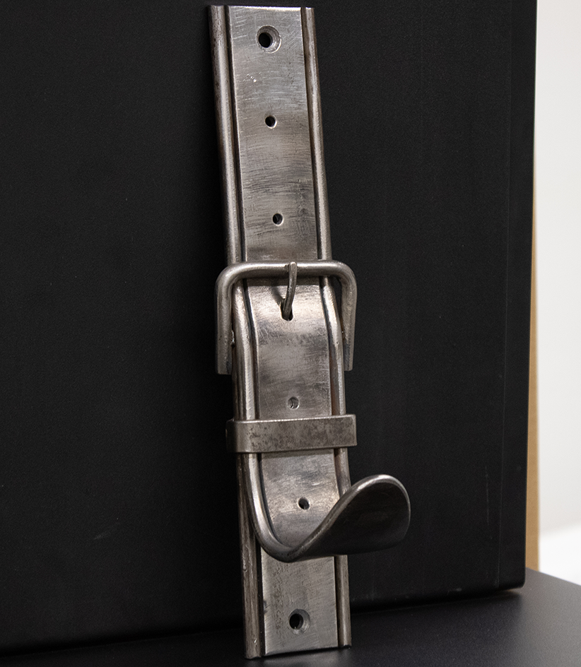 Steel Belt with Buckle Coat Hanger or Hat Hanger - Handcrafted Metal Industrial