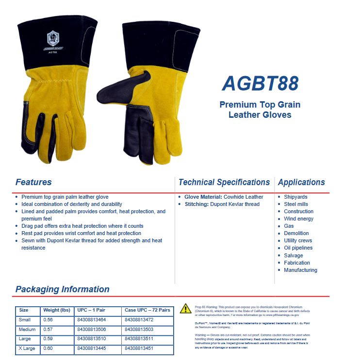 Leather Welding Gloves - MIG - Armour Guard Premium - AGBT-88 - PPE USA Welding Supply