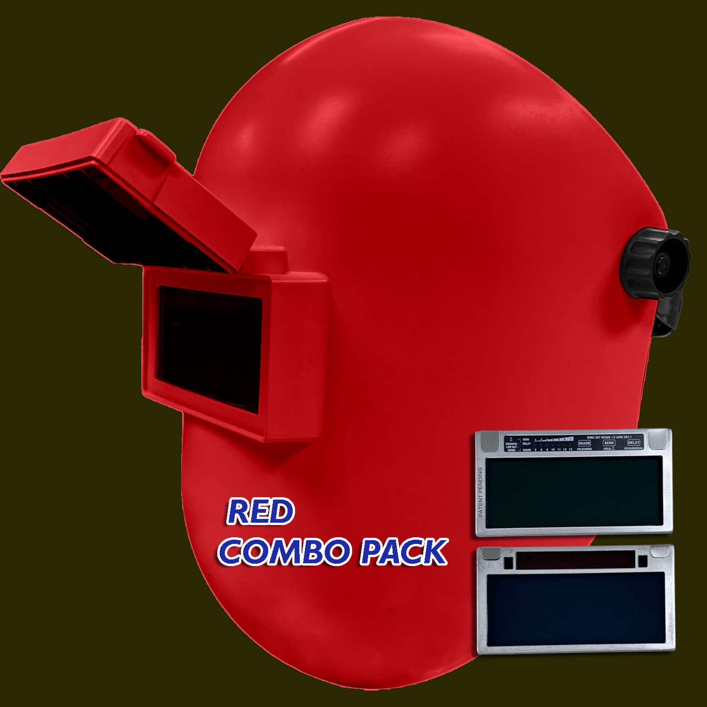 WELDING HELMET + AUTO-DARKENING LENS - RED, WHITE OR BLUE COMBO PACK!