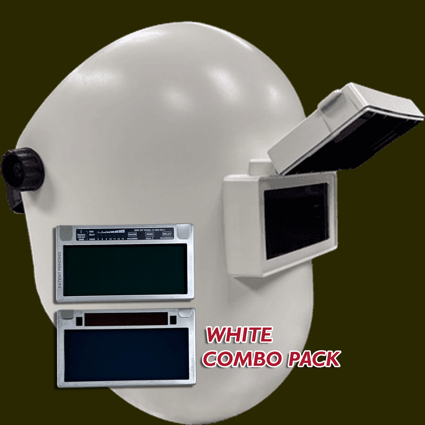 WELDING HELMET + AUTO-DARKENING LENS - RED, WHITE OR BLUE COMBO PACK!