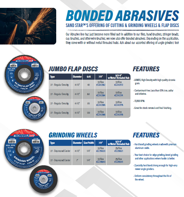 welding grinders, cutting wheels and flap disc spec sheet