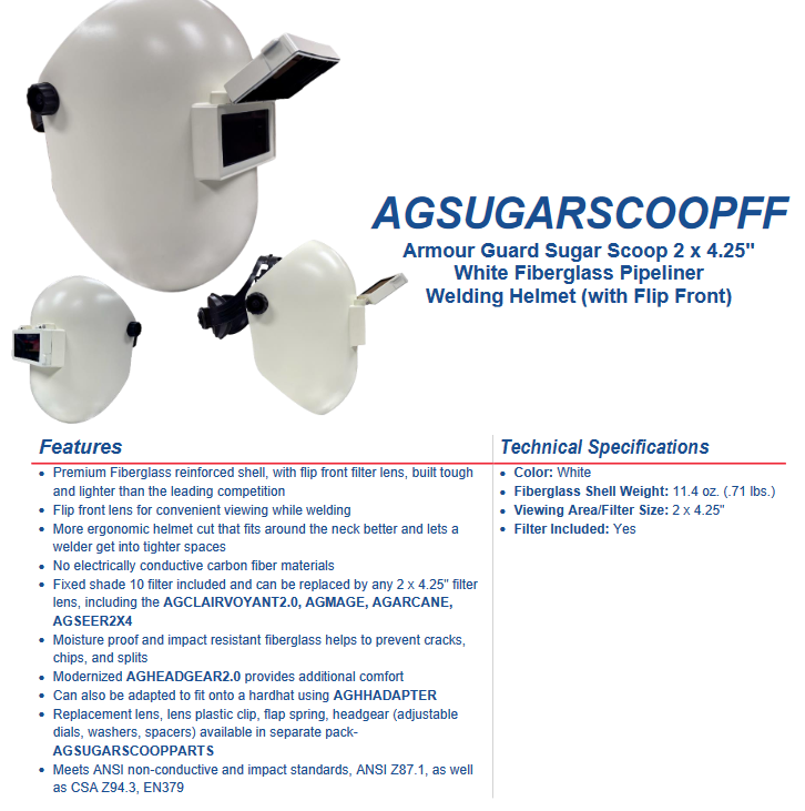 Welding Helmet Armour Guard Sugar Scoop 2 x 4.25" with FlipVisor