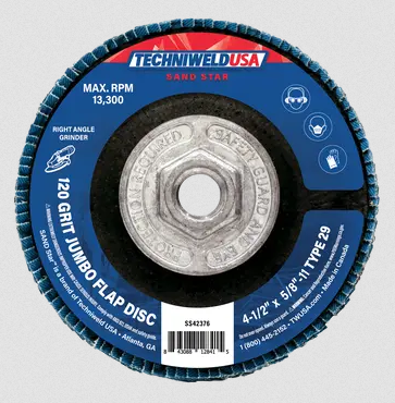 Flap disc - jumbo 120 grit  4.5 X 5/8 Type 29 weld and grit removal iron